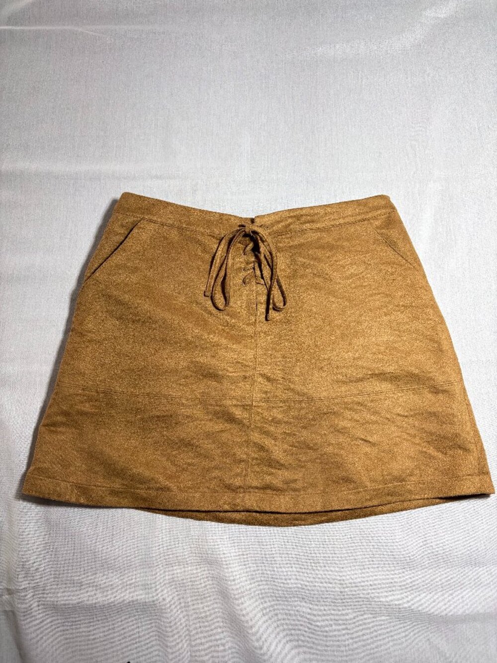 LC Lauren Conrad Women's Size 12 Tan Skirt Faux Suede Lace Up Tie Front Short
